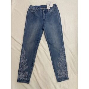 Soft Surroundings NWT Womens Riley Embellished Studded‎ Denim Ankle Jeans Sz 10